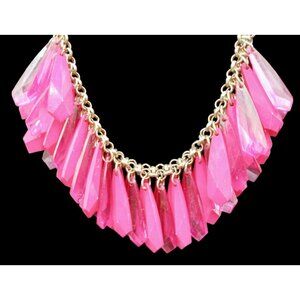Bold Pink Statement Necklace Faceted Acrylic Drops Chunky Bib Adjustable Y2K 'N'